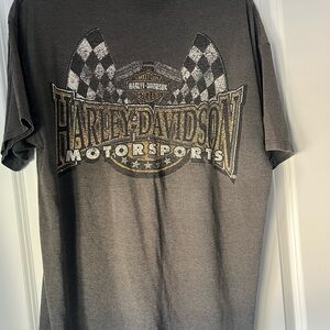 Vintage Harley-Davidson Charcoal Tee with Checkered Logo